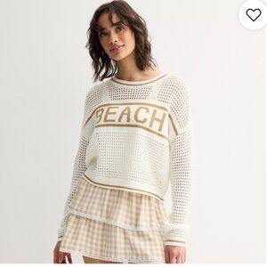 NWOT Juniors  “SO”  Open Stitch Pullover Cropped Sweater Cream Beach Sz Small